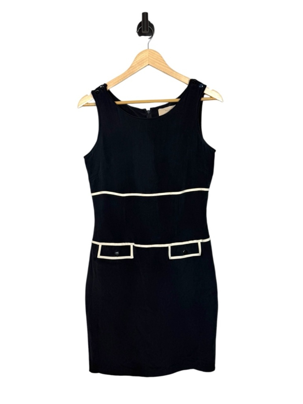 Vintage Pat Argenti Silk Sheath Dress Navy Contrast Trim Mini Size 10